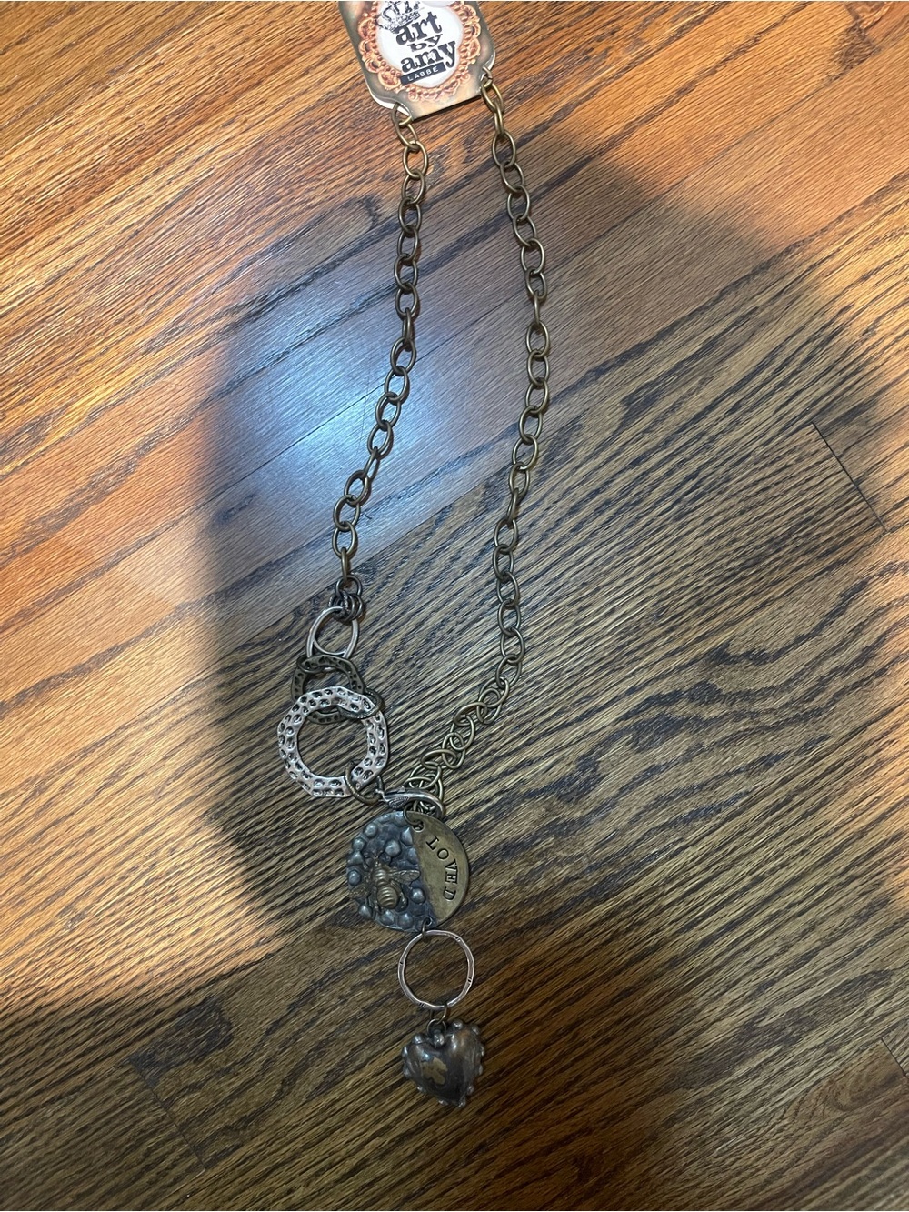 Art by Amy Loved Bee and Heart Pendant Necklace in Antique Gold and Silver - Picture 4 of 4
